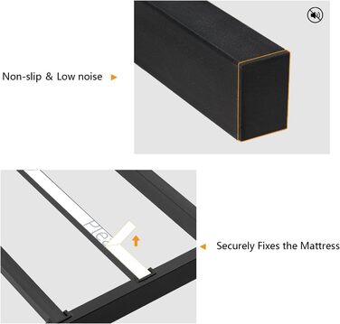 Каркас ліжка, що збирається без інструментів, 90 x 200 см з рейковою основою, міцний металевий каркас, пружинний матрац не потрібен, безшумне, односпальне ліжко, чорний колір