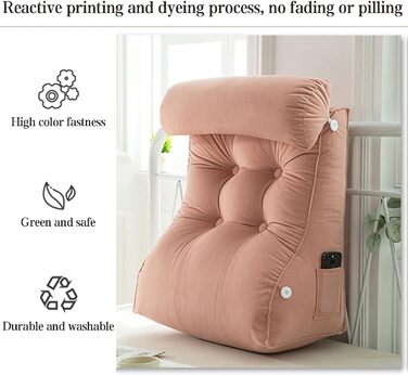 Подушка для читання з опорою для спини та клином, подушка для поперекової підтримки для читання, відпочинку та перегляду телевізора, ідеально підходить для сидіння в ліжку, сірий колір, 556030 см (без підголівника)