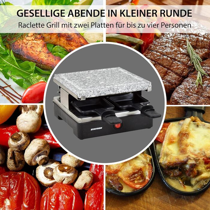 Раклет Syntrox Germany RAC-600W-Brienz з пластиною для гриля з антипригарним покриттям і пластиною з натурального каменю (гарячий камінь)