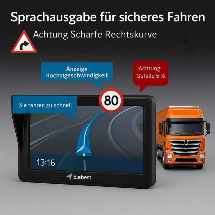 Навігаційний пристрій для автомобіля, навігаційна система для кемпера, точки інтересу, навігація для вантажівок, навігація для автофургонів, довічне безкоштовне оновлення карт, 80T TMC PRO