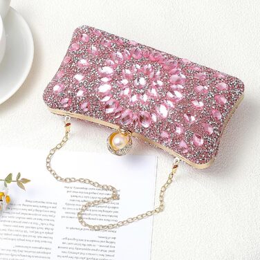Вечірня сумочка для жінок, блискуче кришталеве клатч з ланцюжком на плече для весілля, вечора та вихідних, рожевий