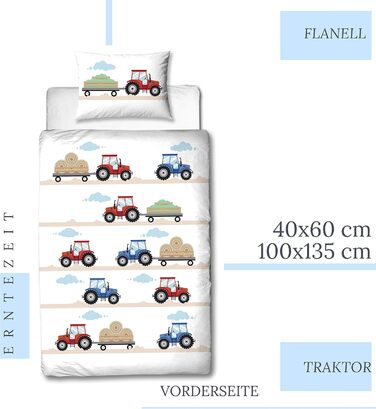 Трактор дитяча постільна білизна 135x100 фланель/бобр, 1 наволочка 40x60 1 підодіяльник 100x135 см Трактори Високоякісна постільна