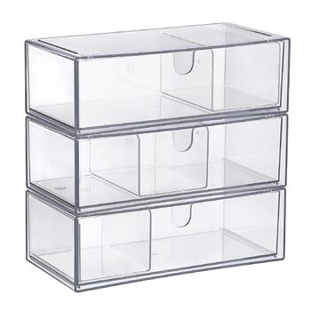 Акрилова коробка для зберігання з 3 шухляд, штабелюваний органайзер для косметики, прозора шухляда зі знімними роздільниками для ювелірних виробів, товарів для здоров&39я, кавових капсул, канцелярського приладдя