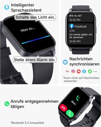 Розумний годинник TOOBUR з функцією телефону, сумісний з Alexa, фітнес-годинник зі 100 видами спорту, серцевий ритм, сон, фітнес-трекер для чоловіків та жінок, водонепроникний IP68, сумісний з Android та iOS, темно-чорний