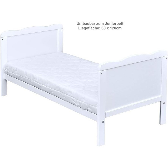 Комплект дитячого ліжка Generic Baby Deluxe, дитяче ліжко 60x120 см, що трансформується в дитяче ліжко, біле, 10 предметів, комплект постільної білизни Max, матрац, шифоновий балдахін (блискучий рожевий)