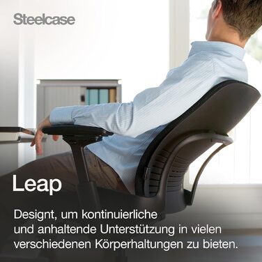 Ергономічне офісне крісло Steelcase Leap з поперековою опорою LiveBack та гнучкою S-подібною спинкою, колір чорний онікс, 62 x 68 x 100 см, без підголівника