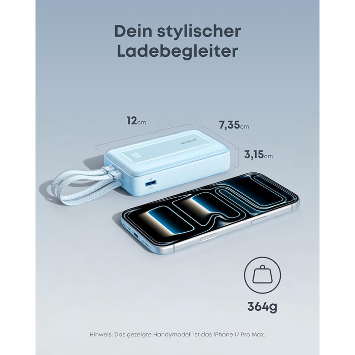 Зовнішній зарядний пристрій Anker Zolo (оновлення 2025 року), швидка зарядка 45 Вт, акумулятор ємністю 20000 мАг, два вбудовані кабелі USB-C, 1 порт USB-C та 1 порт USB-A, для iPhone серії 17/16, Galaxy, MacBook та інших, кабелі USB-C 45 Вт*2, чорний
