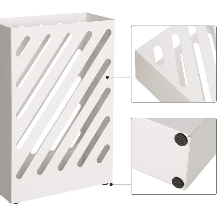 Підставка для парасольки SONGMICS, підставка для парасольки, прямокутна, виготовлена з металу, з гачком і піддоном для крапель води, дизайн вирізу, білий LUC03WT