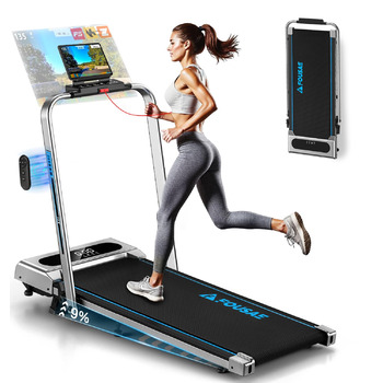 Домашня бігова доріжка, біговий килимок 5-в-1, складна бігова доріжка 12 км/год з нахилом 9, безщітковий двигун 2,75 к.с., ходун зі світлодіодним дисплеєм, сумісність із додатками, 12 програм, подвійний режим роботи, сріблясто-синій