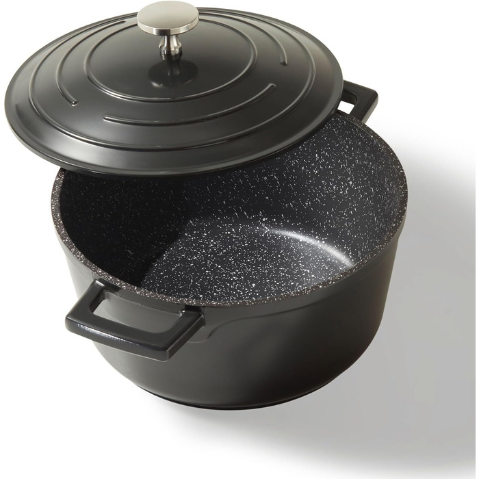 Кокотниця з кришкою індукційна 20 см, 2,6 л, лита алюмінієва каструля з покриттям з частинок справжнього каменю, каструля для запі