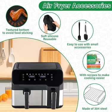 Набір аксесуарів для фритюрниці Hivio для фритюрниці Tefal 5.2 л/3.1 л, аксесуари 7 шт. аерофритюрниця, силіконова форма для фритюрниці, сумісна з Tower T17099, Lakeland 5 л/3 л і Salter Ek5729