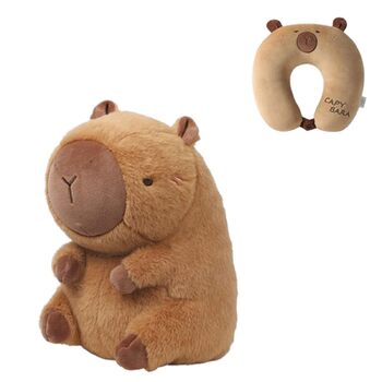 Подушка для шиї у формі капібари, дитяча дорожня подушка з плюшевою іграшкою капібари, 2-в-1 трансформована подушка для шиї у формі капібари U-подібної форми та м&39яка іграшка, для автомобіля, поїзда, офісу, літака (плюшева іграшка 2-в-1 U)