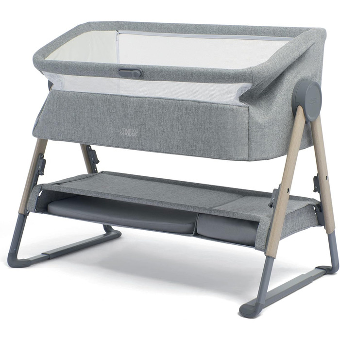Ліжечко-тумбочка Mamas & Papas Lua, знімний кошик, відкидні боковини, матрац у комплекті, 0-6 місяців, колір сірий