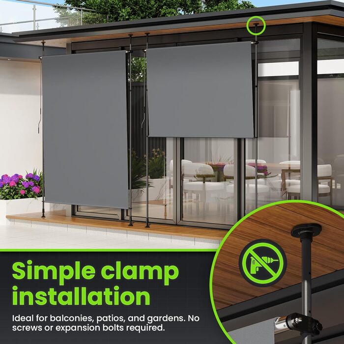 Вертикальний тент YEAUPE PRO для вулиці, 119 x 270 см, темно-сірий, не потребує свердління, кріплення тенту за допомогою ручної рукоятки, підходить для балкона, тераси, відкритого майданчика та саду, всепогодний екран для забезпечення конфіденційності 119