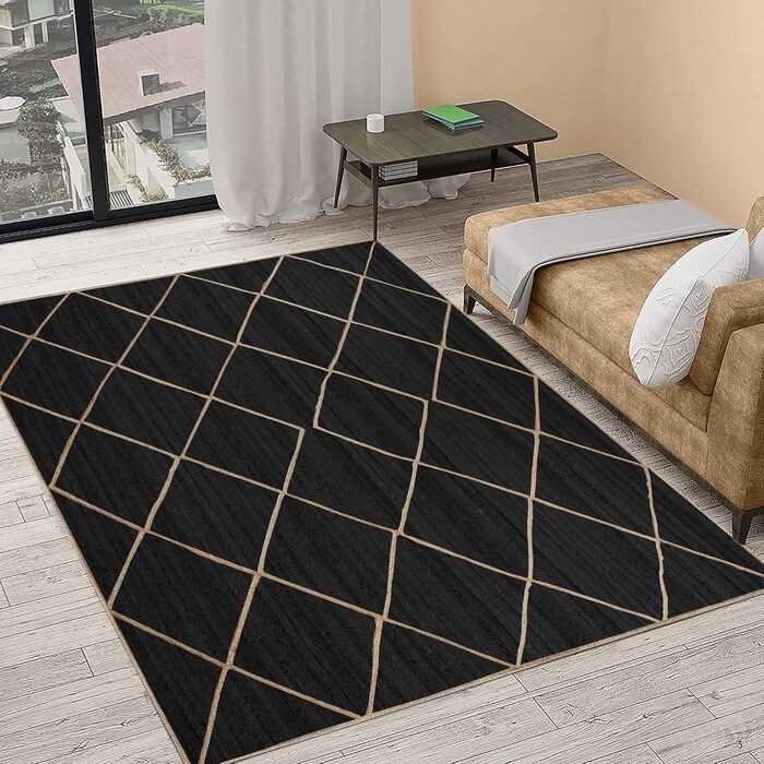 Килимок CASAVANI Kilim, 22,9 x 30,5 см, чорно-бежевий, тканий джутовий килим, для приміщень і вулиць, плоске плетіння, зони з висо