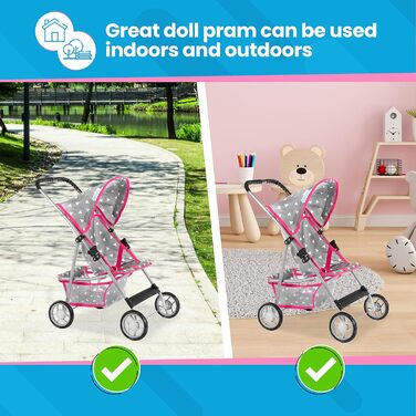 Коляска для ляльок Kinderplay, коляска для ляльок-баггі, коляска з ременем безпеки та сіткою для покупок - дитяча іграшка, сучасні