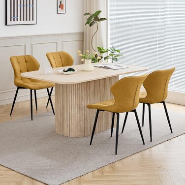 Сучасний обідній стіл на 4-6 осіб, прямокутний кухонний стіл 160 см (травертин) з важкою основою-тумбою для вітальні, кухні, квартири, жовтий