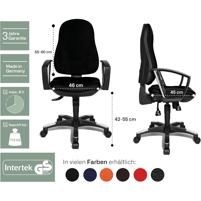 Офісне крісло, стілець для роботи, ергономічний, з підлокітниками, чорна тканинна оббивка, 110 x 56 x 45, 9020AG20, Trend SY 10