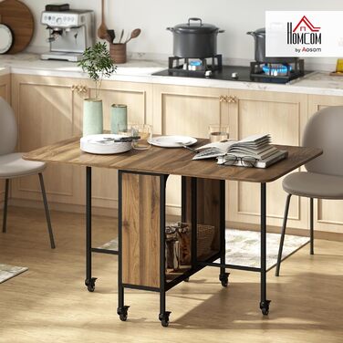 Розкладний обідній стіл HOMCOM, мобільний розкладний стіл з відкритою полицею, обідній стіл, кухонний стіл для невеликих приміщень, кухня, їдальня, 130 x 80 x 74 см, коричневий