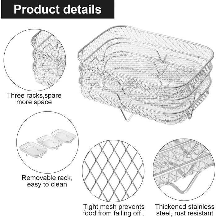 Стійка для фритюрниці, 304 Решітка для дегідратації для фритюрниці з нержавіючої сталі Багатофункціональна багатофункціональна багатошарова фритюрниця Сковорода-гриль Аксесуари для фритюрниць, сумісні з Ninja Foodi Подвійна фритюрниця 19 * 13 * 9 см