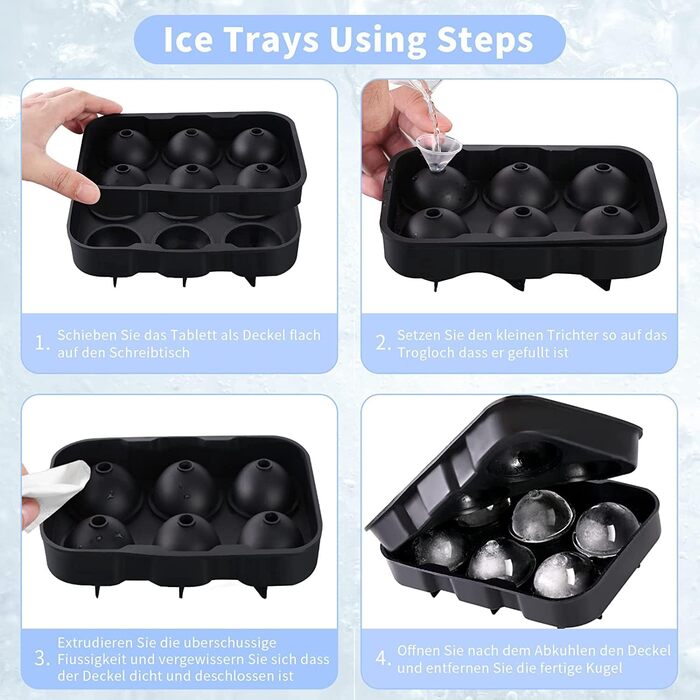 Силіконова форма для льоду з кришкою - набір з 4 шт. , легко вивільняється, підходить для коктейлів і соків з віскі тощо, схвалено