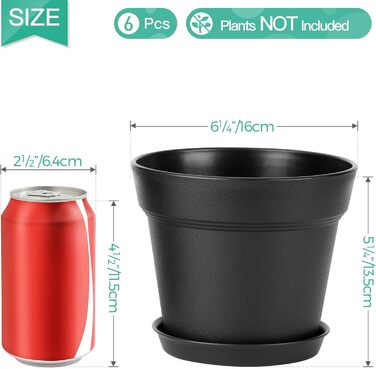 Пластиковий квітковий горщик з блюдцем, набір з 6 пластикових горщиків для трав з декількома дренажними отворами, кругла кашпо для