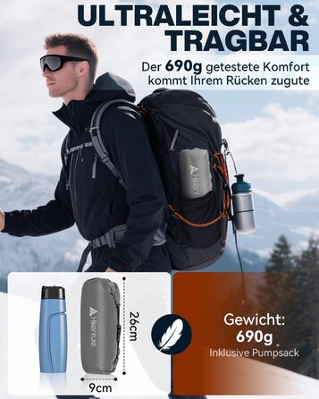 Килимок для сну HIKENTURE 6.2 R-value, надлегкий, товщина 8 см, надувний килимок для сну, кемпінговий повітряний матрац, невеликий розмір у упаковці, 4 сезони, килимок для сну для кемпінгу, відпочинку на природі, походів, сірий 198 см