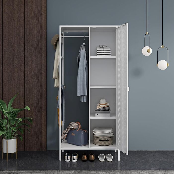 Шафа Puumala 180 x 80 x 45 см Шафа для спальні Металева шафа з 4 полицями та 1 вішалкою для одягу Металева шафа для одягу Біла