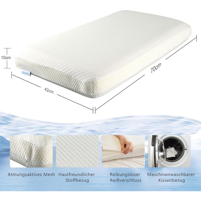 Ортопедична подушка з піни з ефектом пам&39яті 70x42x10 см, подушка для підтримки шиї для сну на боці, 2 в 1 середньої жорсткості та м&39якої, двостороння ергономічна подушка зі знімним чохлом, сертифікована Oeko-Tex, біла