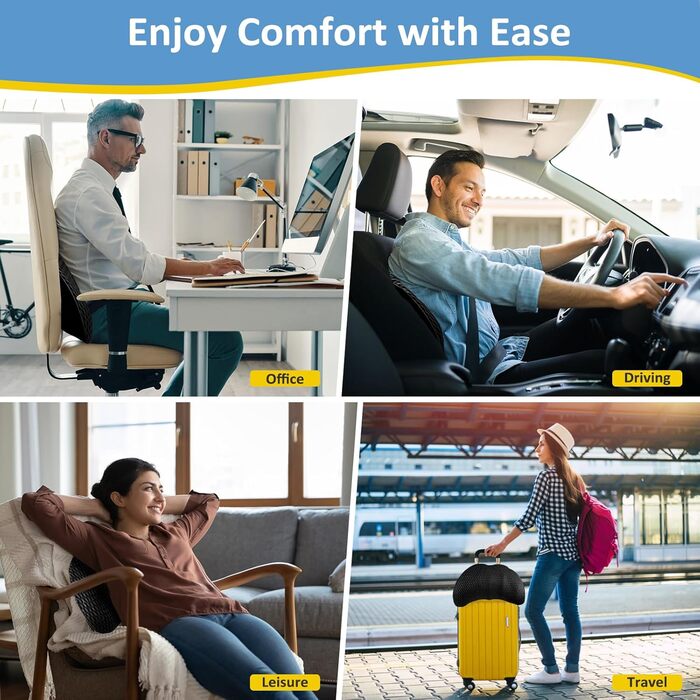 Поперекова опорна подушка для автомобіля, ортопедична поперекова подушка, поперекова опора з піни з ефектом пам&39яті для автомобіля, офісні крісла, інвалідні візки (чорна)