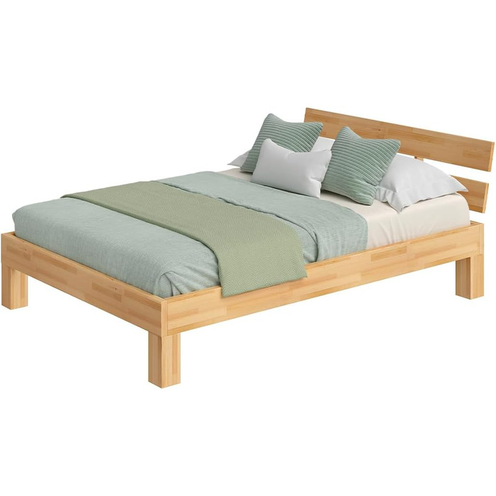 Ліжко Skølm Floki з масиву дерева 140x200 см з бука - високоякісний каркас ліжка - каркас ліжка з узголів&39ям - дерев&39яне ліжко з натуральним промасленим покриттям - ліжко 140x200 см, підходить як двоспальне ліжко - футон 140x200 см з узголів&39ям