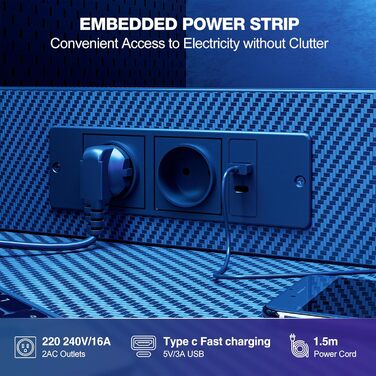 Ігровий стіл Grandder, 120x50 см, ігровий стіл з розеткою та світлодіодним освітленням, комп&39ютерний стіл з двосторонніми полицями та шухлядою, ПК-стіл для домашнього офісу з відділенням для зберігання, чорний колір під карбон 120 x 50 см, чорний