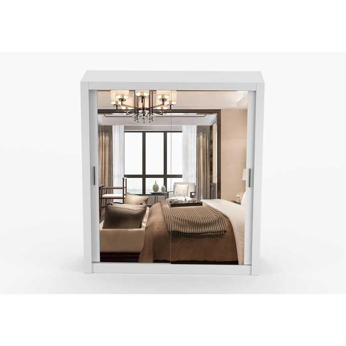 Шафа з дзеркалом - Шафа з розсувними дверима - Шафа для спальні - 64 x 180 x 215 см - Шафа для вітальні - Вішалка для одягу, Шафа з двома дверима, Сучасна 180 см Біла