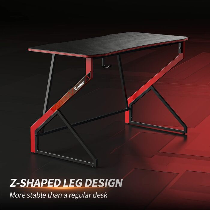 Ергономічний комп'ютерний стіл з поверхнею з вуглецевого волокна, стійкий Z-образний каркас, кріплення для навушників для ігор, на