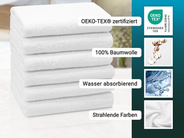 Набір з 6 рушників розміром 50x100 см - поглинаючі та м'які банні рушники білого кольору - з практичною вішалкою - можна прати до