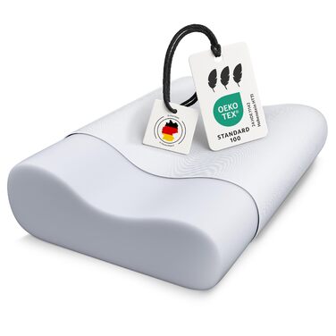 Ергономічна подушка для шиї з холодної піни Регульована висота вибір жорсткості Подушка для сну на спині, животі та на боці - Сертифікована Oeko-TEX - (Базова - Холодна піна) Базова - Холодна піна 50 см x 32 см x 11,9 см