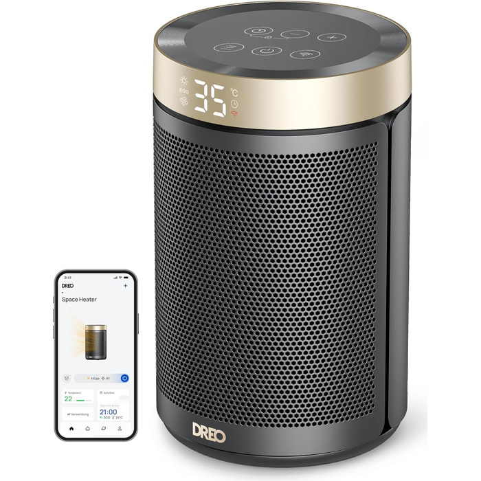 Енергозберігаючий тепловентилятор Dreo, енергозберігаючий безшумний кімнатний обігрівач 1500 Вт, портативний керамічний тепловенти