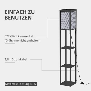 Торшер Торшер з полицями Внутрішнє освітлення E27 до 40W для вітальні / спальні Дерево Чорний 26 x 26 x 160 см