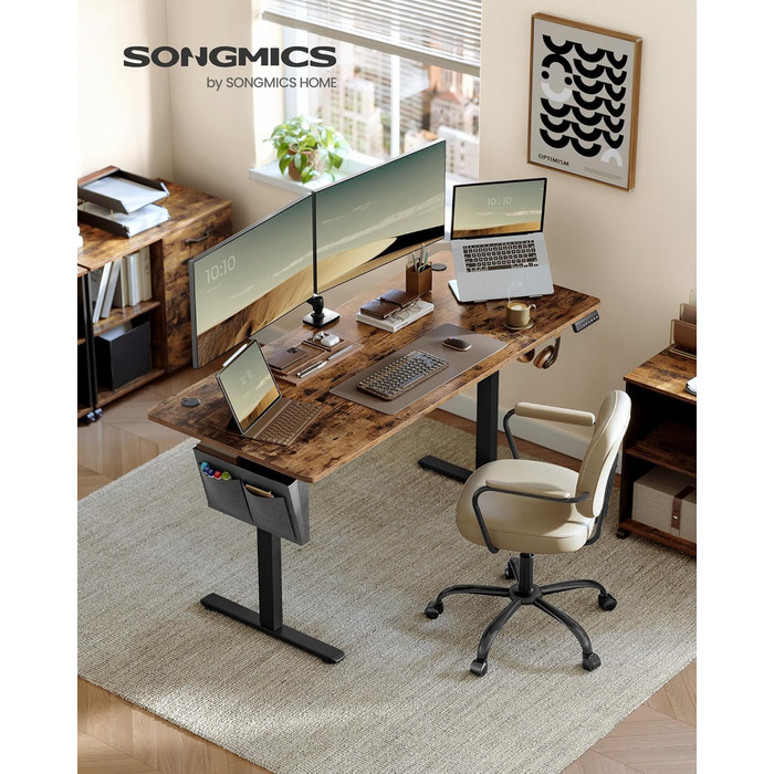 Електричний письмовий стіл SONGMICS з регульованою висотою, 160 x 70 см, безступінчасте регулювання, функція пам&39яті з 4 рівнями висоти, вінтажний коричневий LSD136K01 160 x 70 см вінтажний коричневий