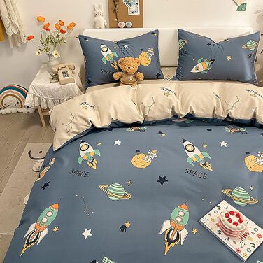 Дитяча космічна постільна білизна 100x135см бавовняна дитяча постільна білизна сині підковдри космічний візерунок білий синій двос
