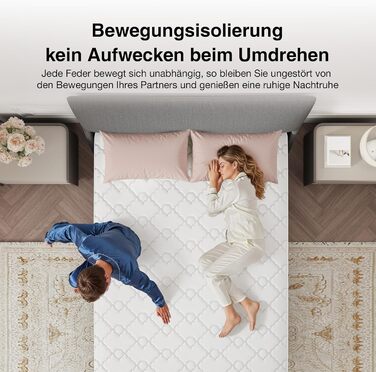 Матрац Novilla 140x200 см 7-зонний пружинний матрац Pocket Spring Висота 20 см Рівень жорсткості H3 Сертифіковано Oeko-Tex Дихаючий та стабільний розмір 20 см 140 x 200 см