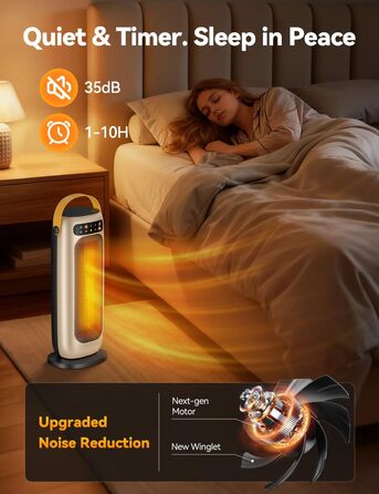 Енергозберігаючий електричний вентилятор-обігрівач, тихий та потужний 35 дБ, керамічний вентилятор-обігрівач PTC потужністю 1500 Вт з пультом дистанційного керування, 4 режими, коливання 110, таймер 1-10 годин, захист від перегріву та перекидання, невелик
