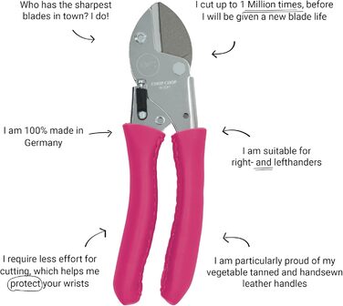 Садові ножиці преміум-класу, ножиці для рослин, ножиці для квітів - Pink Tulip Limited Edition 100 зроблено в Німеччині Високоякісні, міцні та ергономічні з ручно прошитими шкіряними ручками