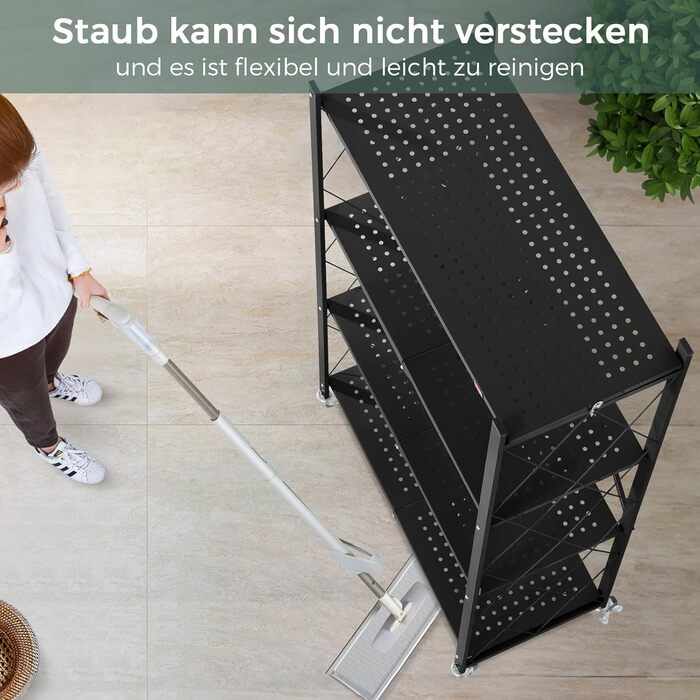 Складана полиця DEANIC, книжкова шафа на 4 полиці, кухонні полиці на колесах, металева полиця для вітальні, комора (61 x 116 x 28 см, чорна) чорна, 4 яруси