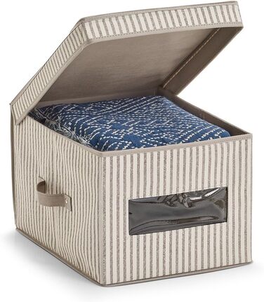 Коробка для зберігання Zeller з кришкою, дизайн у смужку, неткане полотно, бежевий, приблизно 30 x 39,5 x 25 см
