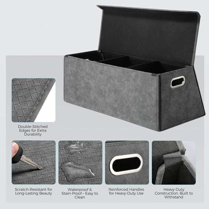 Органайзер для багажника Fyzeoty великий, шкіряний органайзер для позашляховиків, автомобілів, з магнітною кришкою, складаний та регульований, трапецієподібної форми, сірий