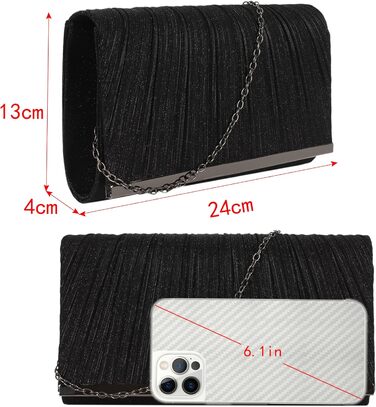 Чорний клатч з блискітками та знімним ланцюжком для вечірки, весілля, балу або урочистого заходу 06152