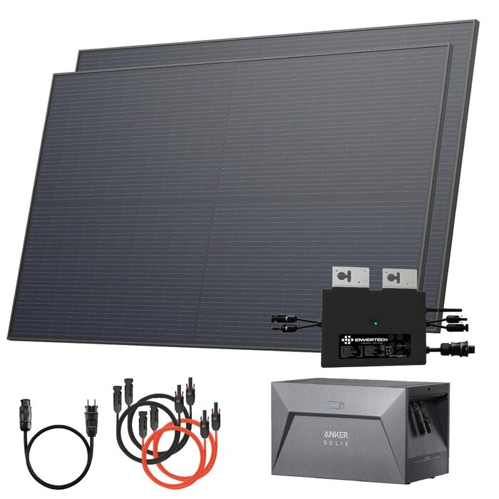 Балконна електростанція Solarway потужністю 890 Вт з накопичувачем 800 Вт, у комплекті з розеткою - Найновіший інвертор 800 Вт - 1,6 кВтгод. Двосторонні сонячні панелі Anker SOLIX 1-445 Вт, Envertech та Anker.