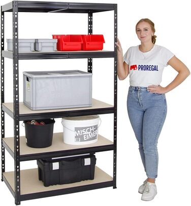 Надміцний стелаж Tiger Black 180x100x60 см, загальне навантаження 1365 кг. Стелаж для підвалу, стелаж без болтів, гаражний стелаж, стелаж для зберігання 180x100x60 см 5 полиць чорного кольору