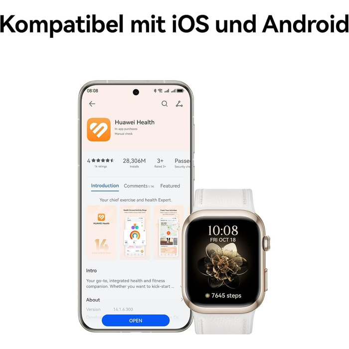 Розумний годинник HUAWEI Watch D2, 1,82-дюймовий AMOLED-дисплей, амбулаторний моніторинг артеріального тиску, тонкий дизайн, ЕКГ, функції для розумного способу життя, спільнота здоров&39я, сумісний з iOS та Android, чорний WATCH D2 Black
